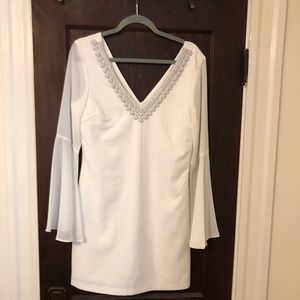 Lulus white bell sleeve embellished dress